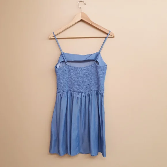 ZAFUL Chambray Smocked Back Mini Cami Dress in Light Blue - Picture 6 of 14